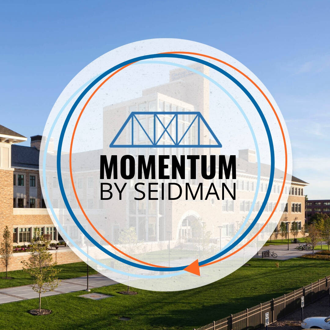 Momentum by Seidman Logo with Seidman College of Business background